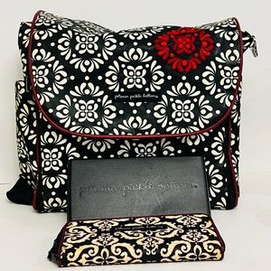 Set- Petunia Pickle Bottom Boxy Black/Red Diaper Bag, Wallet, Travel Wipes Case